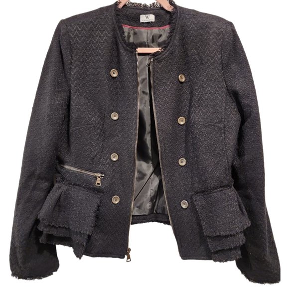 Black Zip up peplum ruffle jacket - Picture 2 of 5